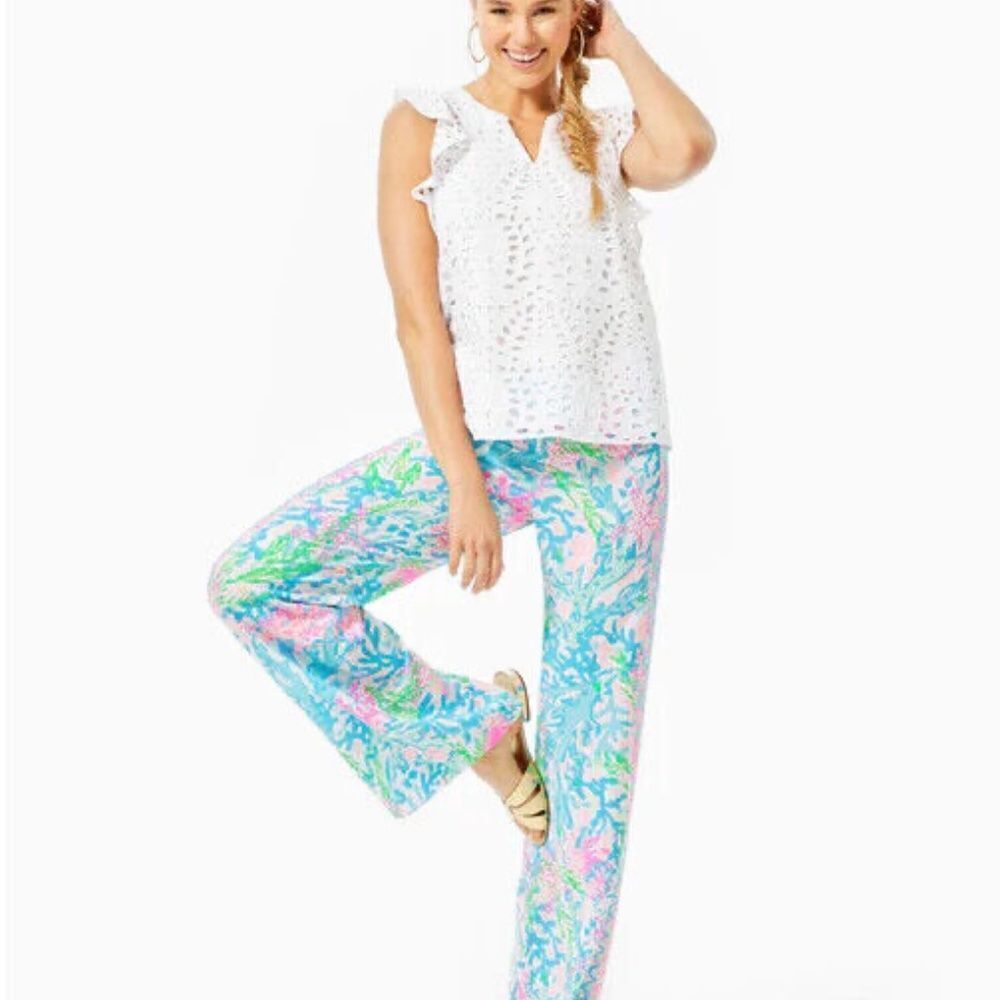 EUC‎ Lilly Pulitzer Bal Harbour Palazzo Pant in Multi Coral Bay Engineered Sz XS - Picture 4 of 6